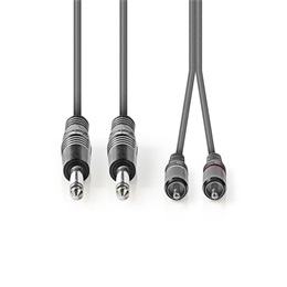 Nedis OnStage félprofi audio kábel (2 x 6,35 mm mono jack dugó / 2 x RCA dugó, 1,5 m, rugalmas)