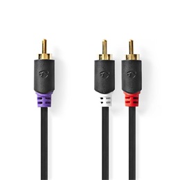 Nedis RCA mélynyomó kábel (RCA dugó / 2x RCA dugó, 3 m, antracit, aranyozott csatlakozó)
