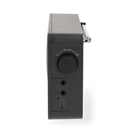 Nedis RDFM2225BK bluetooth hordozható FM rádió (v5.3, 1900mAh belső akku, max. 10 óra, 1 W, USB-C, 3,5 mm, fekete)