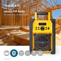 Nedis RDFM3100 munka rádió (v4.2, 15w, ipx5 vízálló, 20 FM állomás, 3,5 mm audióbemenet, sárga)