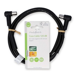 Nedis RF koax kábel (IEC dugó / aljzat, 90°-os, 1,5 m, 75 Ohm, négyszeresen árnyékolt, 120 dB, fehér)