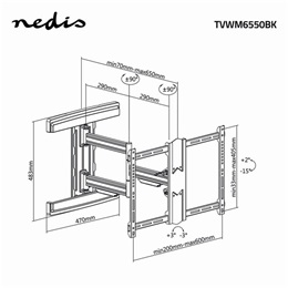 Nedis TVWM6550BK 37"-80" fali tartókonzol (max. 50 kg, forgatható/dönthető, 3 forgáspont, VESA 200x100-600x400, min. fal