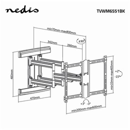 Nedis TVWM6551BK fali tartó (37"-80", VESA 200x100-600x400, 70 kg, forgatható/dönthető, 6 forgáspont, fekete)