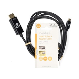 Nedis USB-C - DisplayPort kábel 2 m (USB-C dugó / DisplayPort dugó, USB 3.2 Gen 1, 4K@60Hz, fekete)