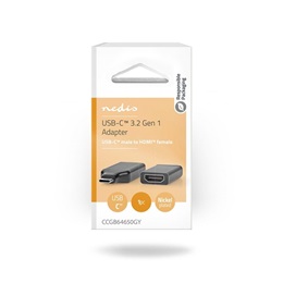 Nedis USB-C - HDMI átalakító adapter (USB 3.2 Gen 1, USB-C dugó / HDMI kimenet, 4K@60Hz, fekete, szürke)