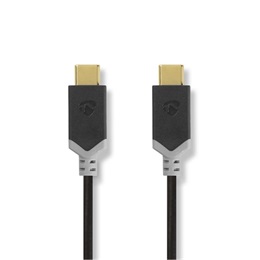 Nedis USB-C adat- és töltőkábel (C dugó / C dugó, 60W, 1 m, 4K@60Hz, 5 Gbps, antracit)