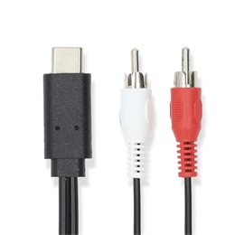 Nedis USB-C kábel (USB-C dugó / 2x RCA dugó, USB 3.2 Gen 1, 1 m, fekete)
