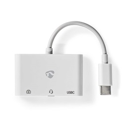 Nedis USB-C multiport kábel (USB-C dugó / USB-A anya / 3,5 mm-es anya, 0,1 m, USB 2.0, fehér)