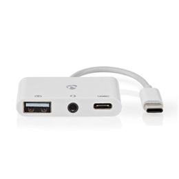 Nedis USB-C multiport kábel (USB-C dugó / USB-A anya / 3,5 mm-es anya, 0,1 m, USB 2.0, fehér)