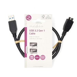 Nedis USB 3.2 kábel (USB-A dugó / micro-B dugó, 5 Gbps, 0,5 m, fekete)