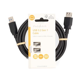 Nedis USB 3.2 toldó/hosszabbító kábel (USB-A dugó / USB-A aljzat, 5 Gbps, 2 m, fekete)