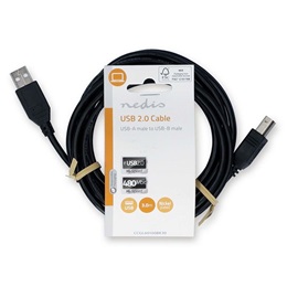 Nedis USB A - B kábel 3 m (USB 2.0, 480 Mb/s, 10W, fekete)