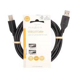 Nedis USB A - B kábel (USB 2.0, 480 Mbps, 10W, 2 m, fekete)