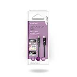 Nedis USB C - USB C kábel (C dugó / C dugó, USB 3.2 Gen 2, 10 Gbps, 100W, 1 m, 4K@60Hz, fekete)