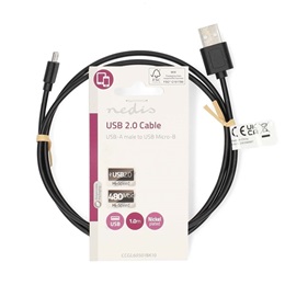 Nedis USB Micro-B kábel (USB-A dugó / USB Micro-B dugó, 7,5W, 480 Mbps, 1 m, fekete)