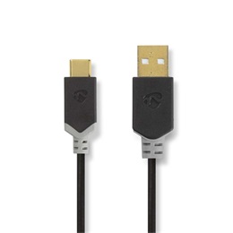 Nedis USB adat- és töltőkábel (USB-A dugó / USB-C dugó, 60W, 1 m, antracit, 480 Mbps)