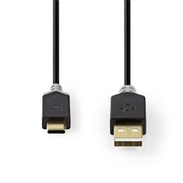Nedis USB adat- és töltőkábel (USB-A dugó / USB-C dugó, 60W, 1 m, antracit, 480 Mbps)
