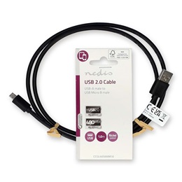 Nedis USB adat- és töltőkábel (USB-A dugó / USB Micro-B dugó, 7,5W, 480 Mbps, 1 m, fekete)