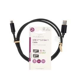 Nedis USB kábel (USB-A dugó / USB-C dugó, 15W, 1 m, 5 Gbps, fekete)