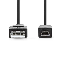 Nedis USB kábel (USB-A dugó / USB Mini-B 5p dugó, 2 m, 480 Mbps, fekete)