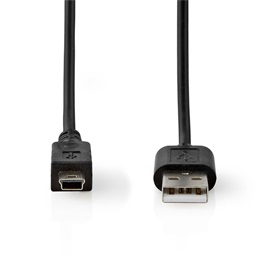 Nedis USB kábel (USB-A dugó / mini 5 tűs dugó, USB 2.0, 480 Mbps, 2 m, fekete)