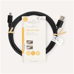 Nedis USB kábel (USB-A dugó / mini 5 tűs dugó, USB 2.0, 480 Mbps, 2 m, fekete)