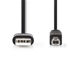 Nedis USB kábel (USB A dugó / USB B dugó, USB 2.0, 2 m, 480 Mbps, fekete)