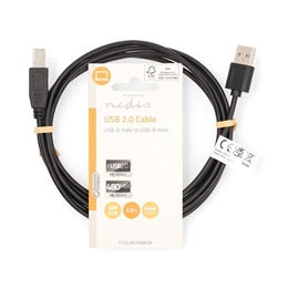 Nedis USB kábel (USB A dugó / USB B dugó, USB 2.0, 2 m, 480 Mbps, fekete)