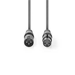 Nedis XLR 3 tűs kábel (XLR 3 tűs apa / XLR 3 tűs anya, szimmetrikus, 20 m, 6,5 mm, sötétszürke)