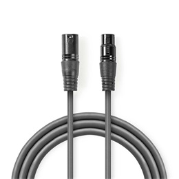 Nedis XLR 3 tűs kábel (XLR 3 tűs apa / XLR 3 tűs anya, szimmetrikus, 20 m, 6,5 mm, sötétszürke)