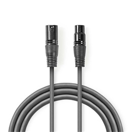 Nedis XLR audio kábel (XLR 3 érintkezős dugó / aljzat, 5 m, szimmetrikus, félprofi, rugalmas)