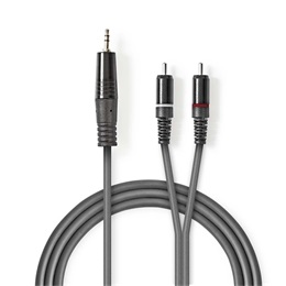Nedis audio kábel 3 m (3,5 mm jack dugó / 2x RCA dugó, rugalmas, sötétszürke)