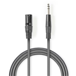 Nedis balanced/szimmetrikus félprofi audio kábel (6,35 mm jack - XLR 3 tűs, 1,5 m, sötétszürke)