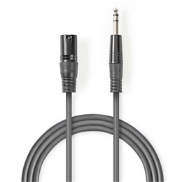 Nedis balanced/szimmetrikus félprofi audio kábel (6,35 mm jack / XLR 3 tűs, 3 m, 6,5 mm köpeny, 20 AWG, sötétszürke)