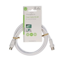 Nedis koaxiális kábel (IEC apa / IEC aljzat, 75 Ohm, 150 m, négyszeres árnyékolás 120 dB, ferritszűrő, nikkelezett érint