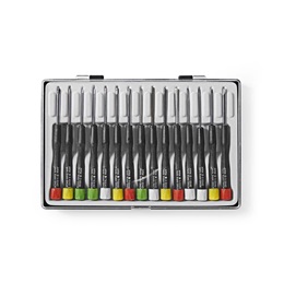 Nedis precíziós csavarhúzó készlet (15 db, lapos 1.0–3.5 mm, PH 2.0–3.5 mm, Torx TX6–TX15, hatlapfej 1.5–2.0 mm)