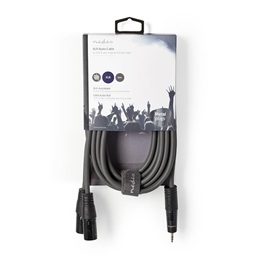 Nedis szimmetrikus XLR audio kábel (2x XLR 3 tűs apa / 3,5 mm jack, 3 m, sötétszürke)