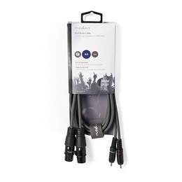 Nedis szimmetrikus félprofi audio kábel (2x XLR anya / 2x RCA dugó, 1,5 m, sötétszürke)