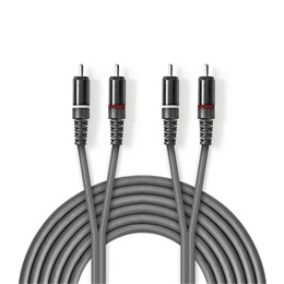 Nedis sztereó audio kábel (2x RCA dugó / 2x RCA dugó, 5 m, nikkelezett, rugalmas)