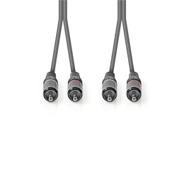 Nedis sztereó audio kábel (2x RCA dugó / 2x RCA dugó, 5 m, nikkelezett, rugalmas)