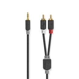 Nedis sztereó audio kábel (3,5 mm jack / 2x RCA, aranyozott csatlakozók, 2 m, antracit)