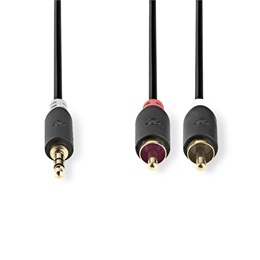 Nedis sztereó audio kábel (3,5 mm jack / 2x RCA, aranyozott csatlakozók, 2 m, antracit)