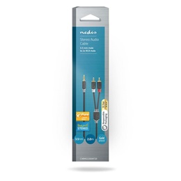 Nedis sztereó audio kábel (3,5 mm jack / 2x RCA, aranyozott csatlakozók, 2 m, antracit)