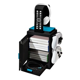 Numskull játéktartó állvány (szekrényes, LED-világítás, PS5 és Xbox Series kompatibilis)