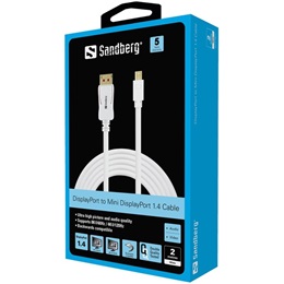 SANDBERG DisplayPort kábel (DP dugó / Mini DP dugó, 1.4, 8K60Hz, 2 m, fehér)