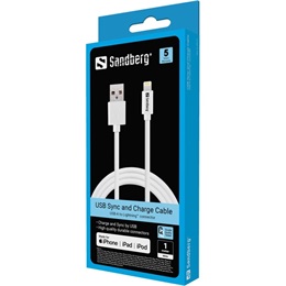SANDBERG USB-Lightning töltőkábel (USB dugó / Lightning, 1 m, MFi, fehér)