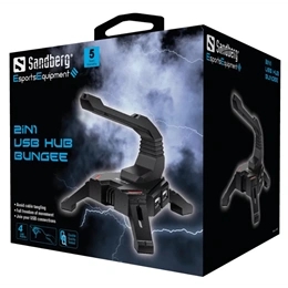Sandberg 2-in-1 USB Hub Bungee (4x USB2.0, egérkábel-rendező, fekete)
