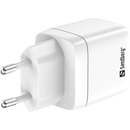 Sandberg 2 in 1 hálózati töltő 35W (1x USB-C PD max 35W, 1x USB-A QC 3.0, GaN III, túláram- és rövidzárvédelem)