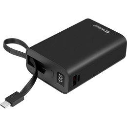 Sandberg Connect 20000 külső akkumulátor (20 000 mAh, 77Wh, PD 20W, USB-C és USB-A kimenetek, LCD kijelző, USB-C kábel 1