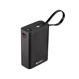 Sandberg Connect 20000 külső akkumulátor (20 000 mAh, 77Wh, PD 20W, USB-C és USB-A kimenetek, LCD kijelző, USB-C kábel 1